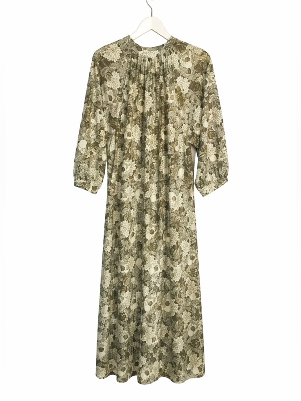 Vintage Brown Floral Dress Women’s Size 13 Silky Drawstring Waist Midi - Picture 2 of 2